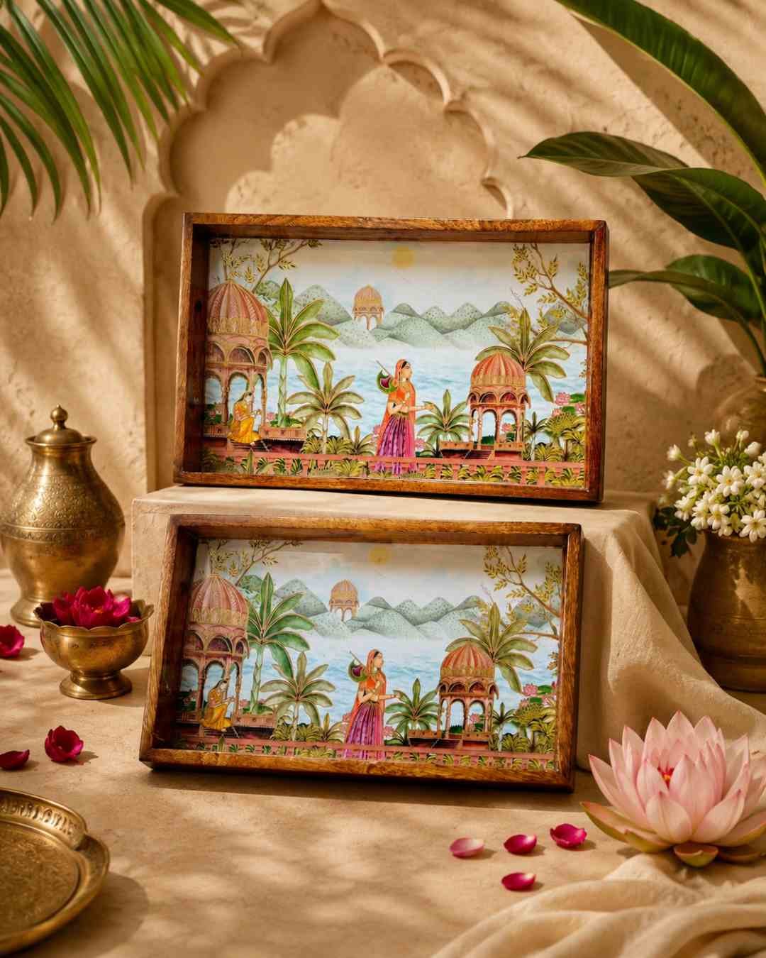 P6D1 2 Set of Two Rectangular Wooden Trays for Desserts & Appetizers - Image 1