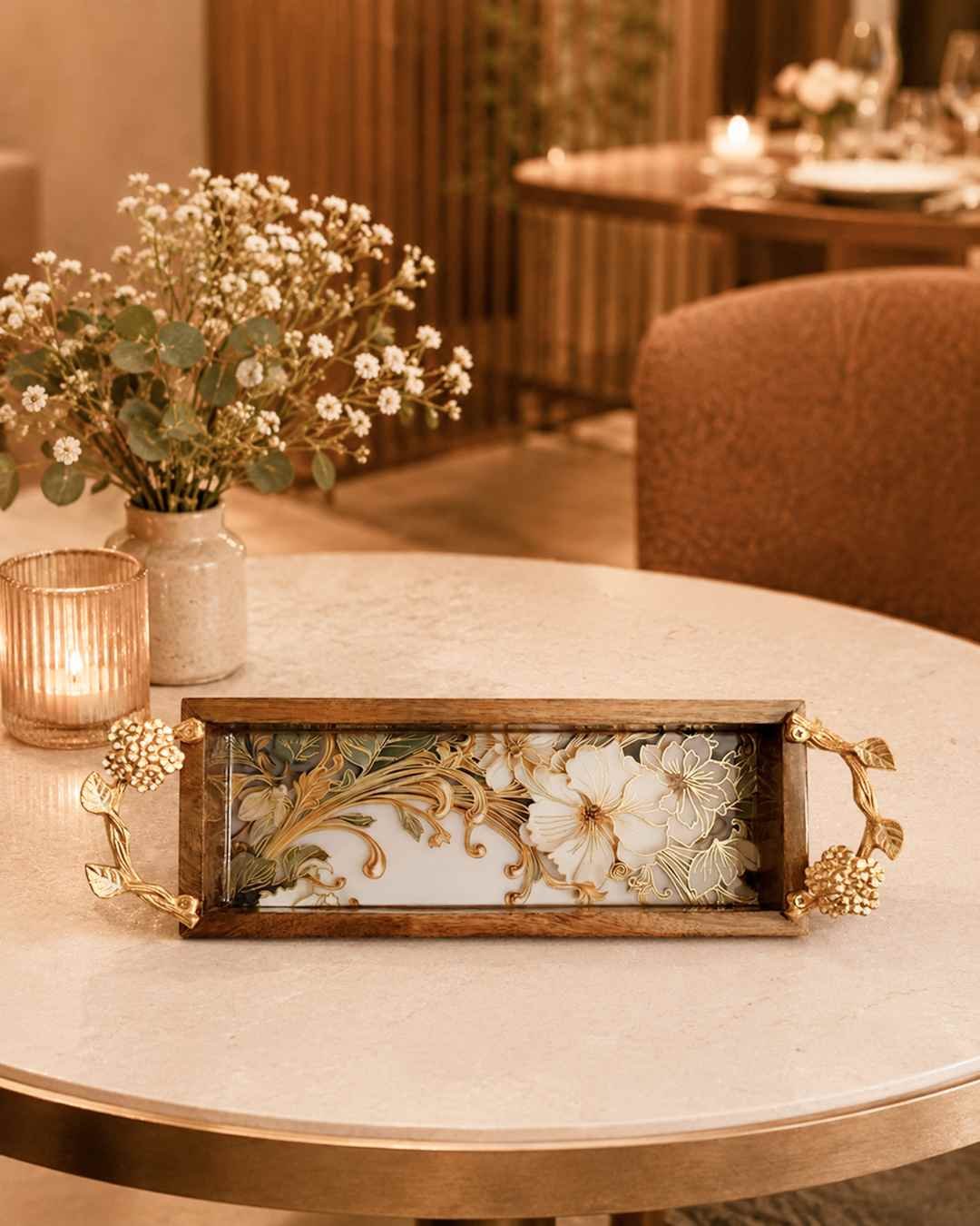 P8D1_5 2 Rectangular Wooden Tray with Handles for Snacks & Fruits - Image 2