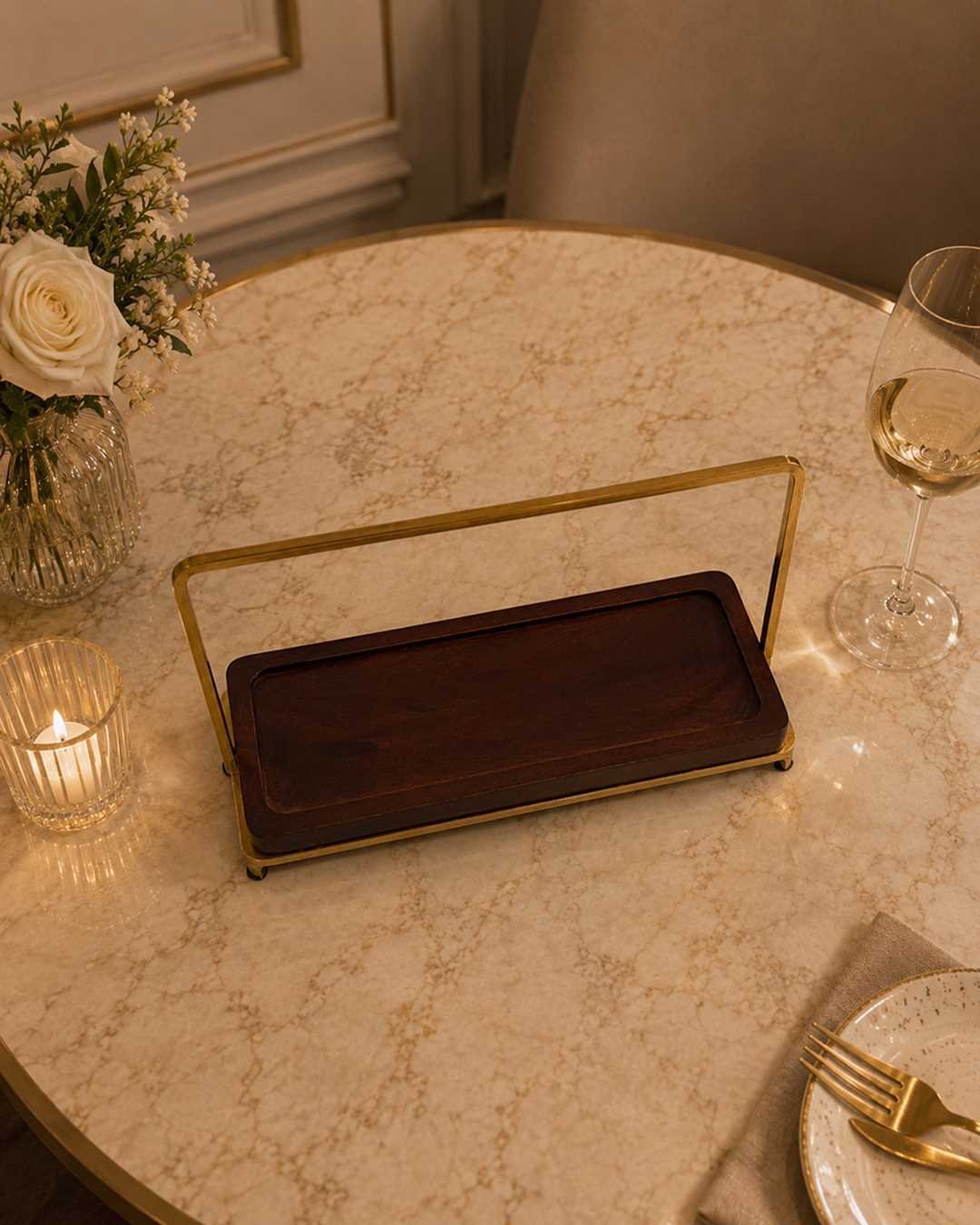 P9 2 Wooden Platter with Metal Handles for Snacks & Desserts - Image 2