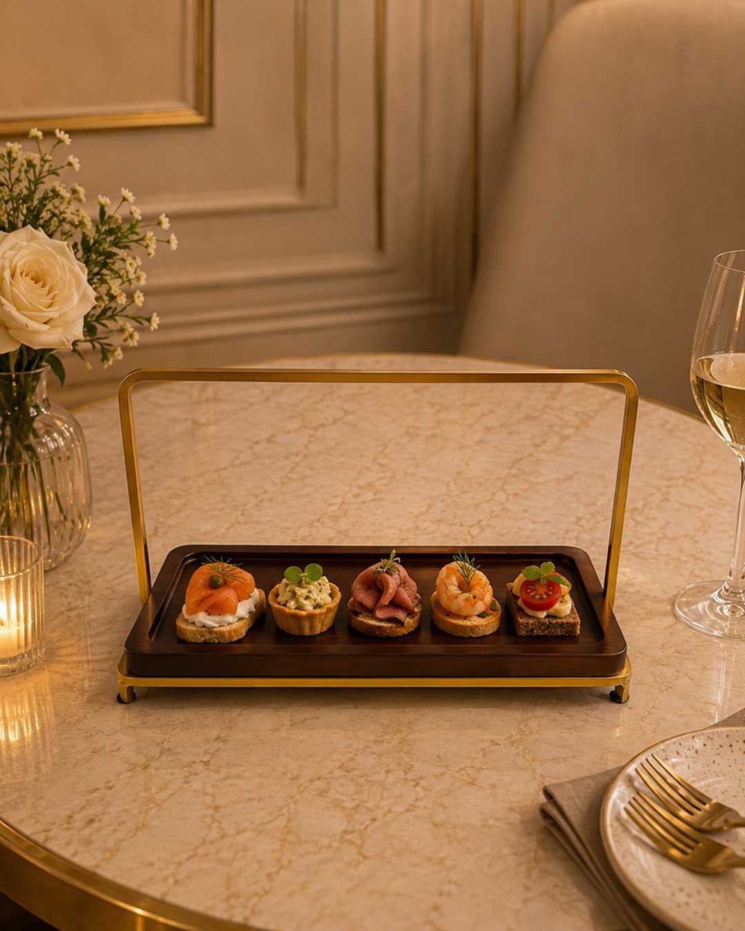 P9 3 Wooden Platter with Metal Handles for Snacks & Desserts - Image 3