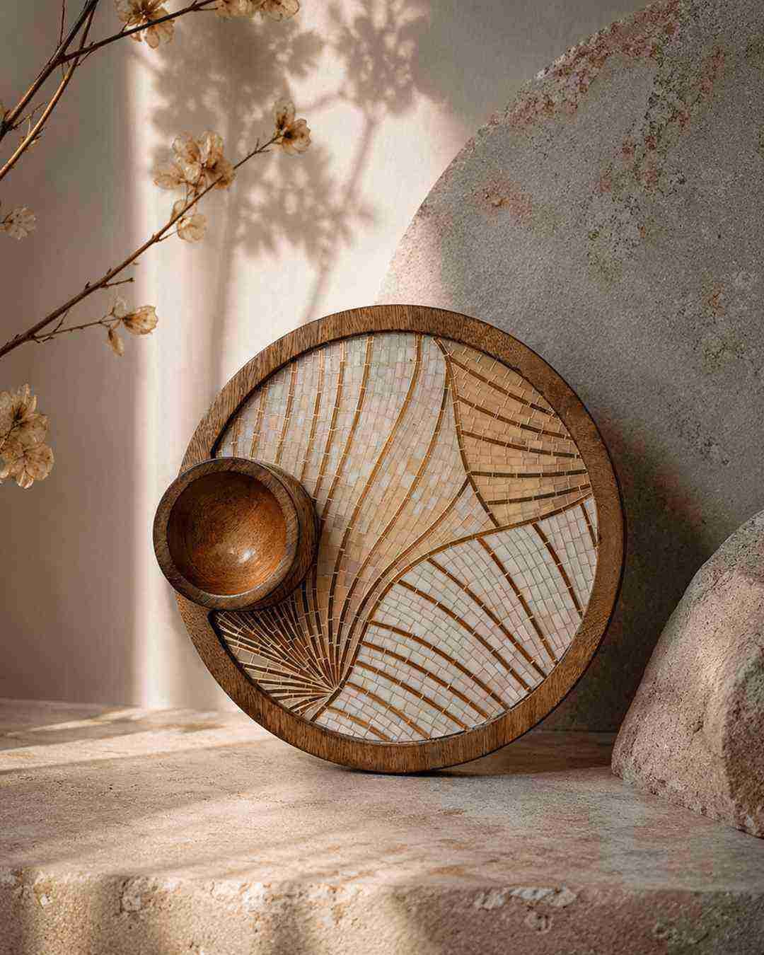 d1.2 Wooden Platter With Dip Bowl For Desserts & Appetizers - Image 1