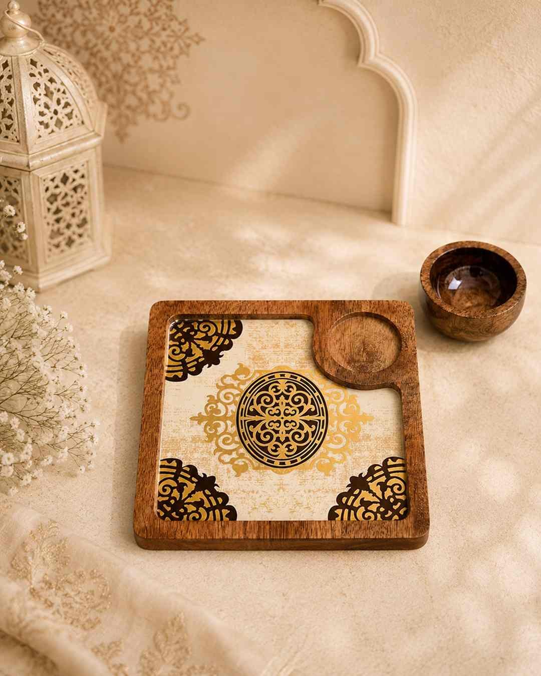 d1_2 Wooden Serving Platter With Dip Bowl for Snacks, Fruits & Desserts - Image 2