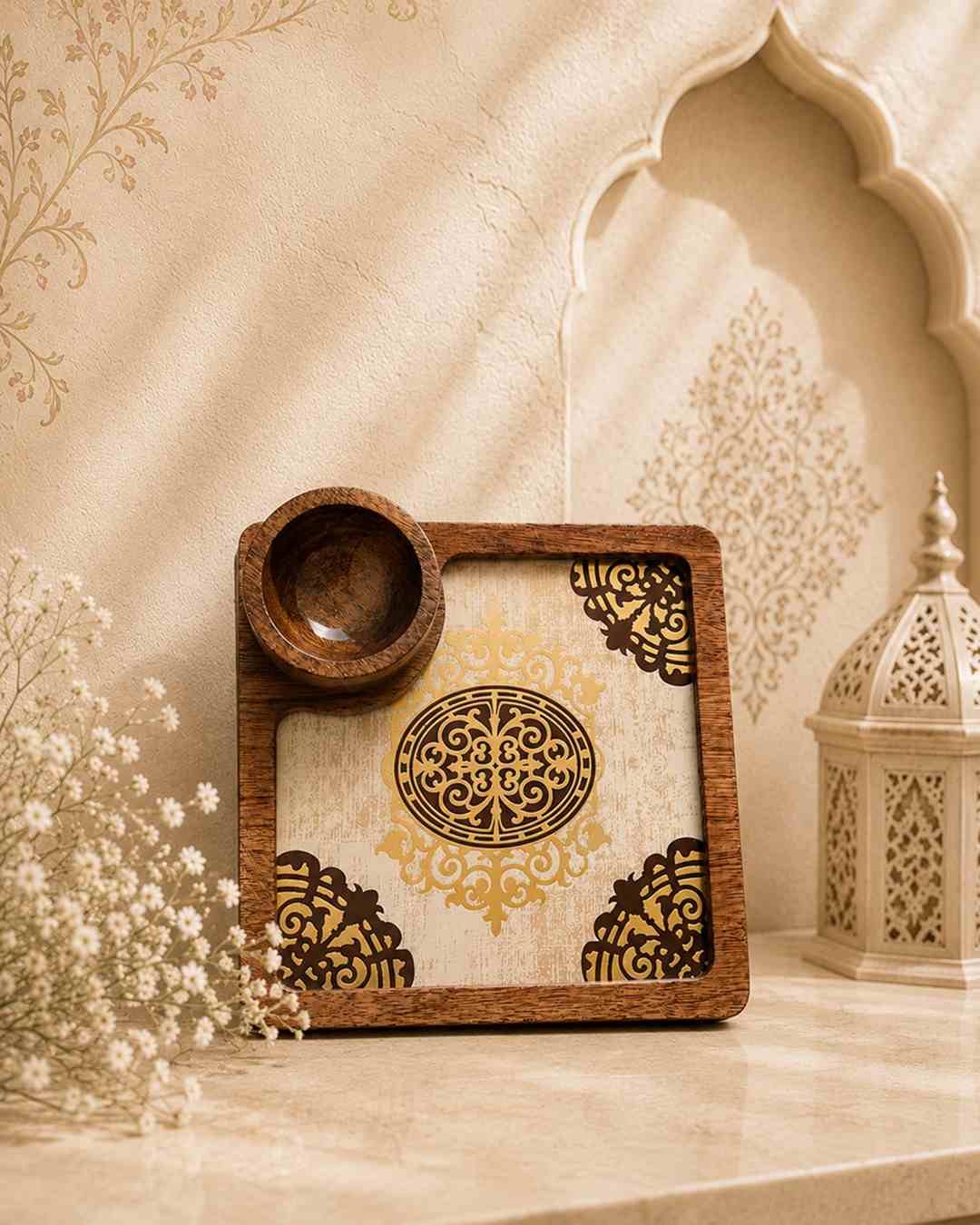 d1_3 Wooden Serving Platter With Dip Bowl for Snacks, Fruits & Desserts - Image 1
