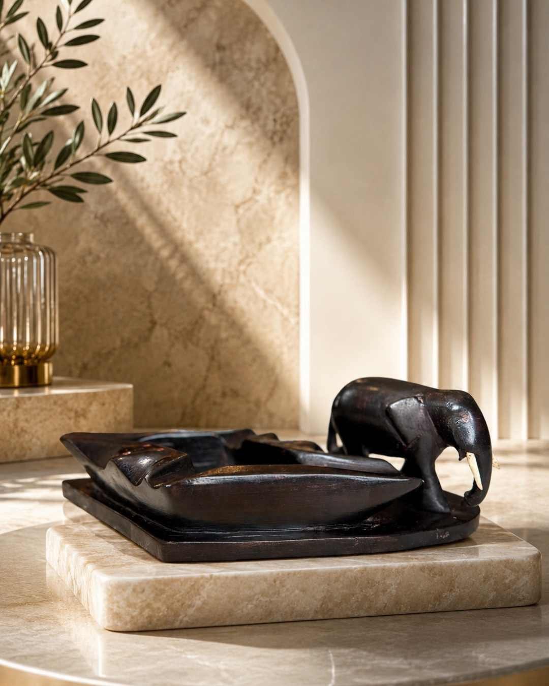 WB_P_3.3 Handcrafted African Elephant Wooden Ashtray - Image 2