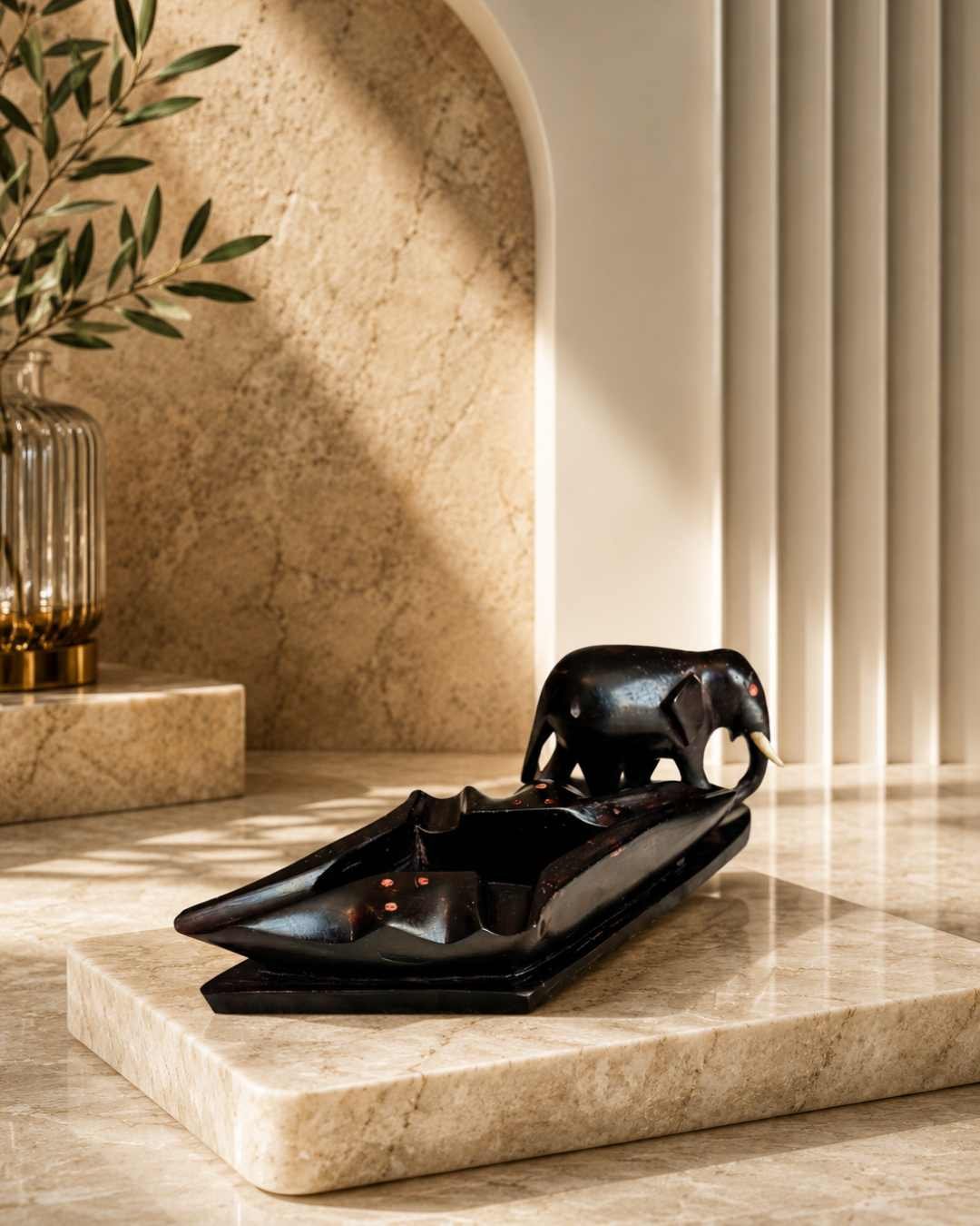 WB_P_3 Handcrafted African Elephant Wooden Ashtray - Image 1