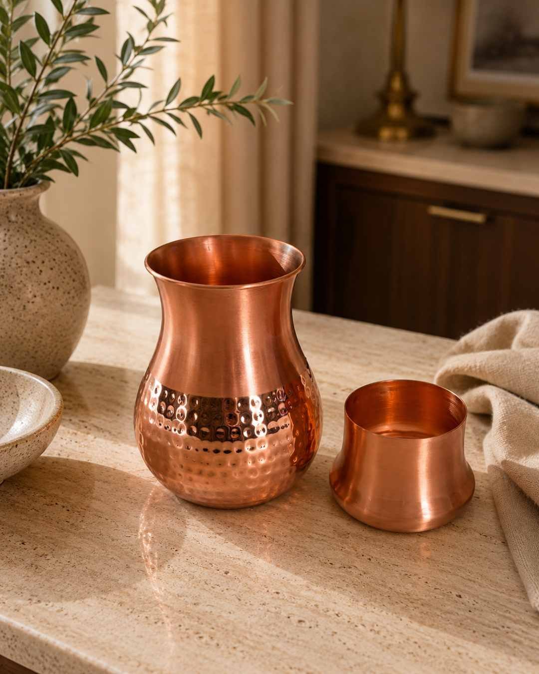WB_P_21.1 Traditional Hammered Copper Water Bottle - Image 2
