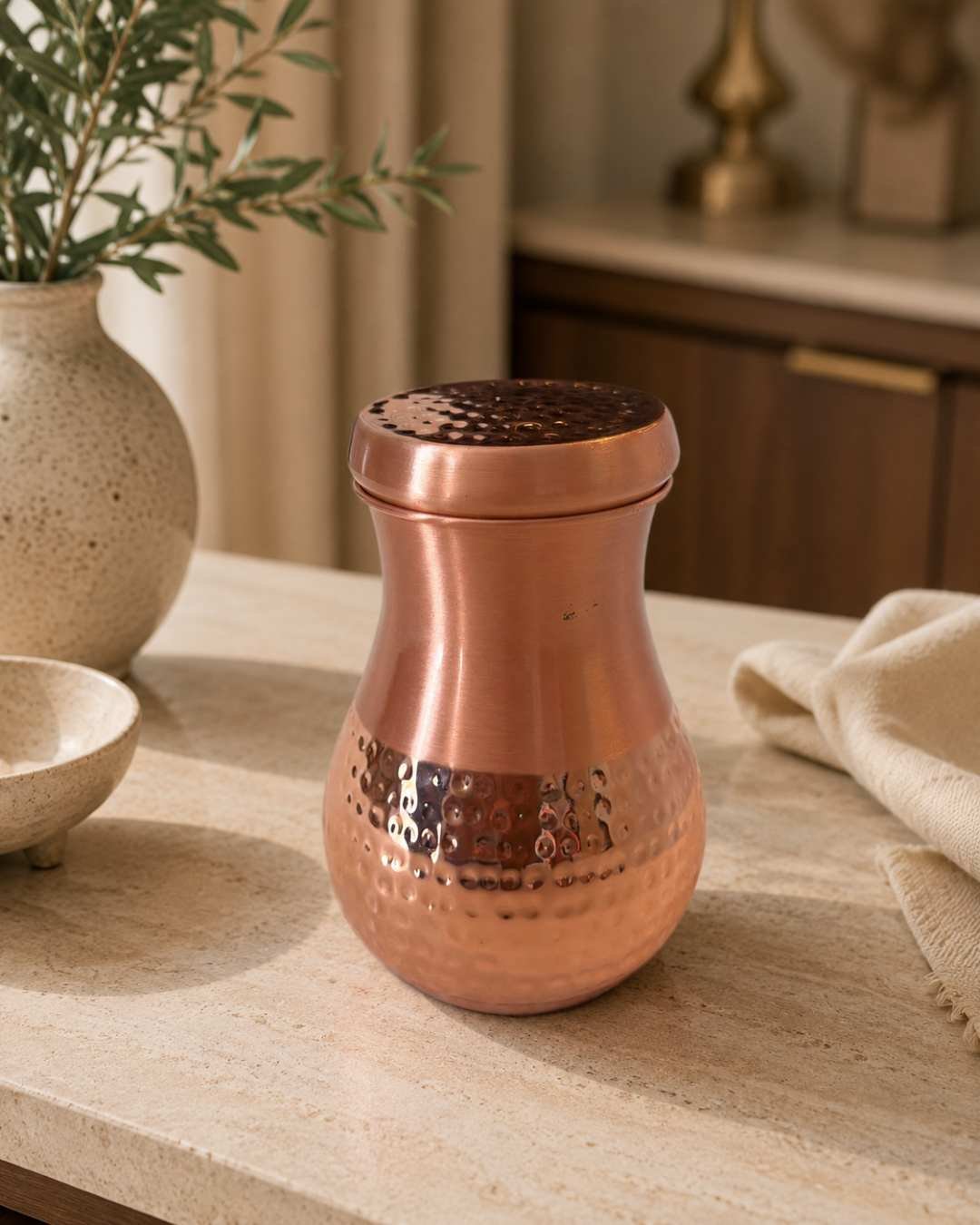 WB_P_21 Traditional Hammered Copper Water Bottle - Image 1