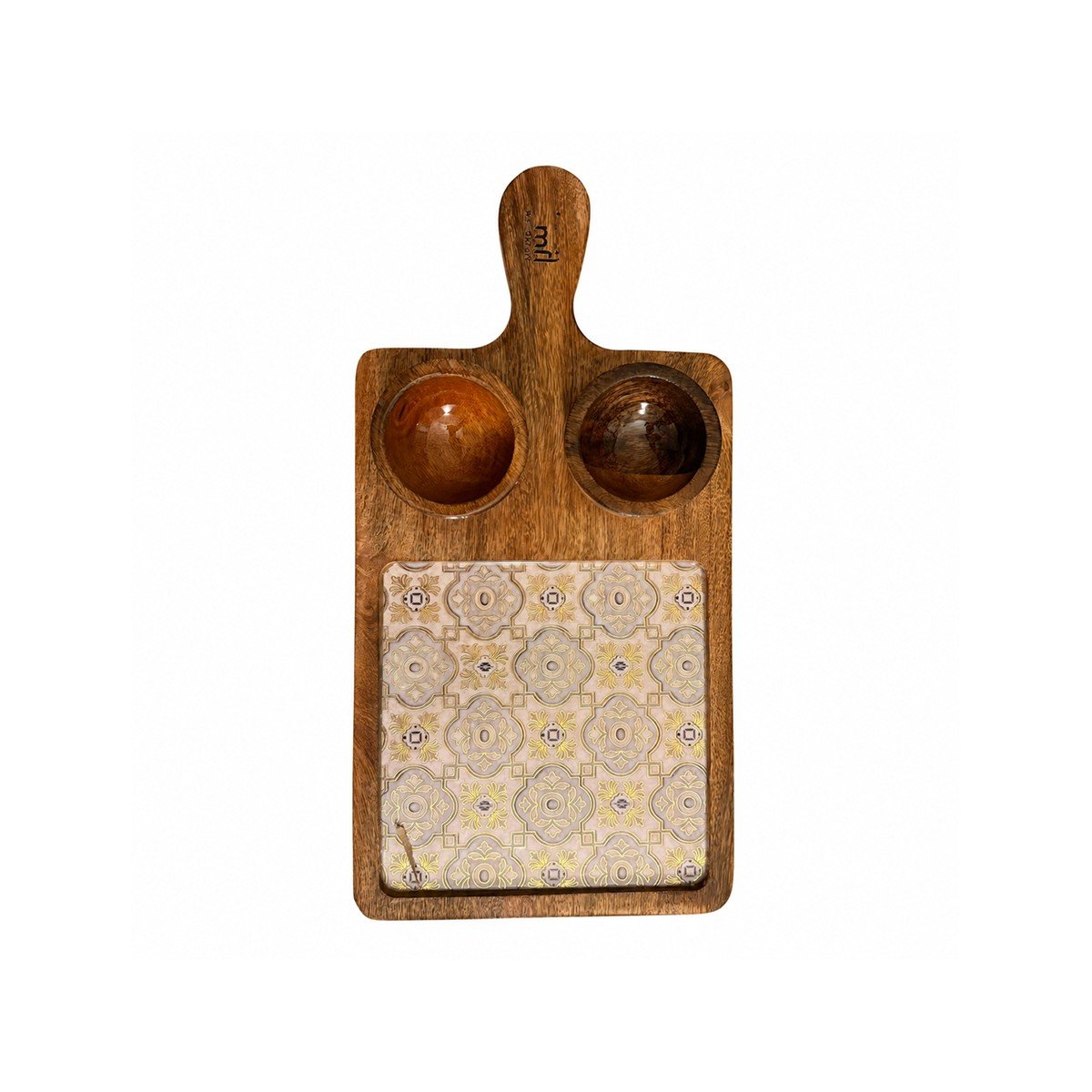 CQD185 Rectangular Wooden Serving Platter with Dual Dip Holders - Image 4