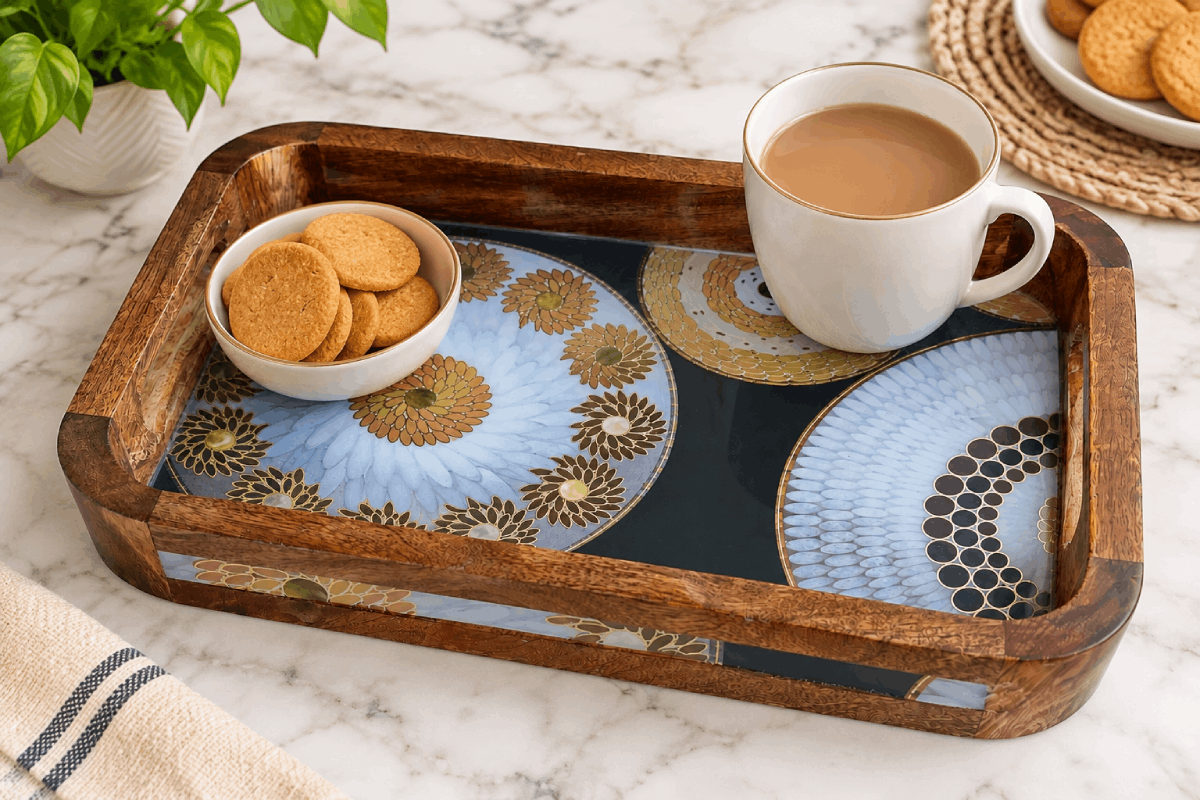 EFTTS1 Rectangular Mango Wooden Serving Tray 8*12 (uncut) for snacks & desserts - Image 1