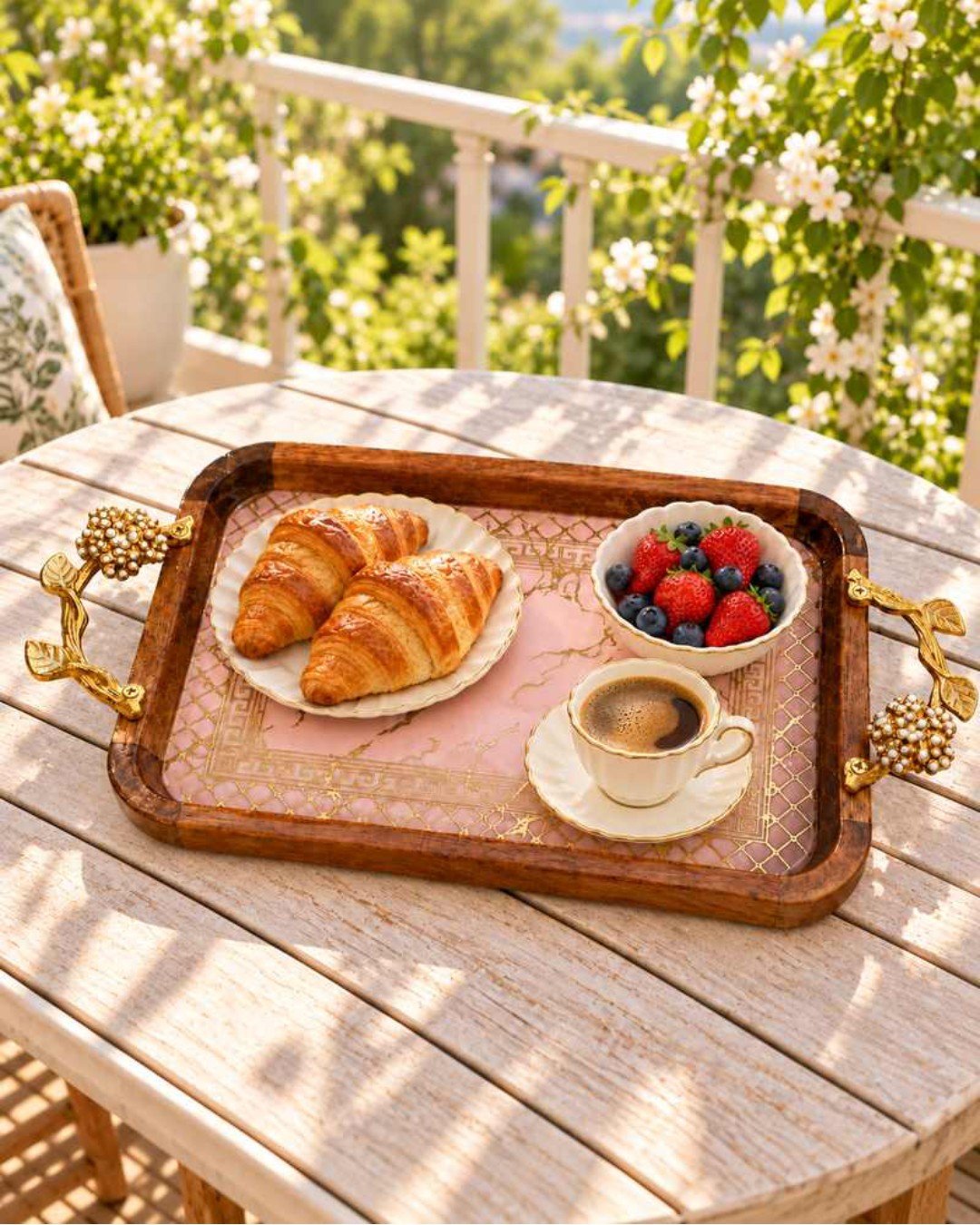 GBD261 Rectangular Wooden Serving Tray with Handles for Snacks, Desserts & Dining - Image 1