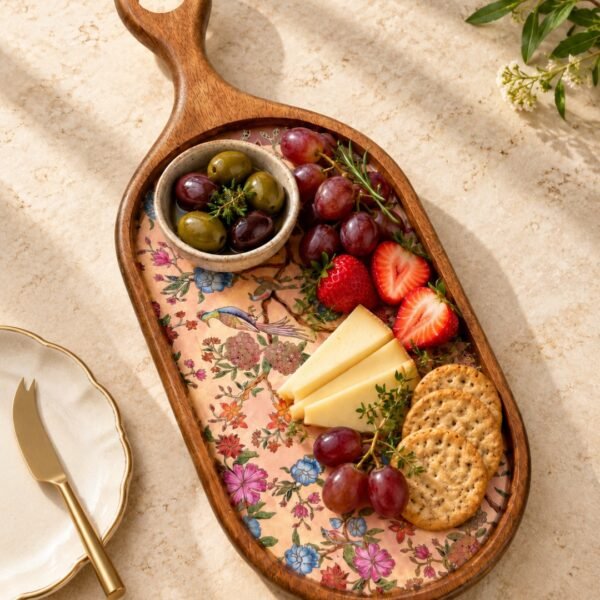 Premium Oval Wooden Serving Platter with Handle for Snacks & Appetizers